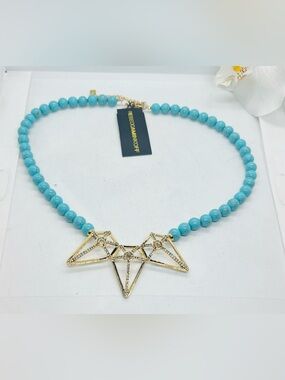 Brand new, Rebecca Minkoff Turquoise Bead Necklace with Gold Geometric Pendant